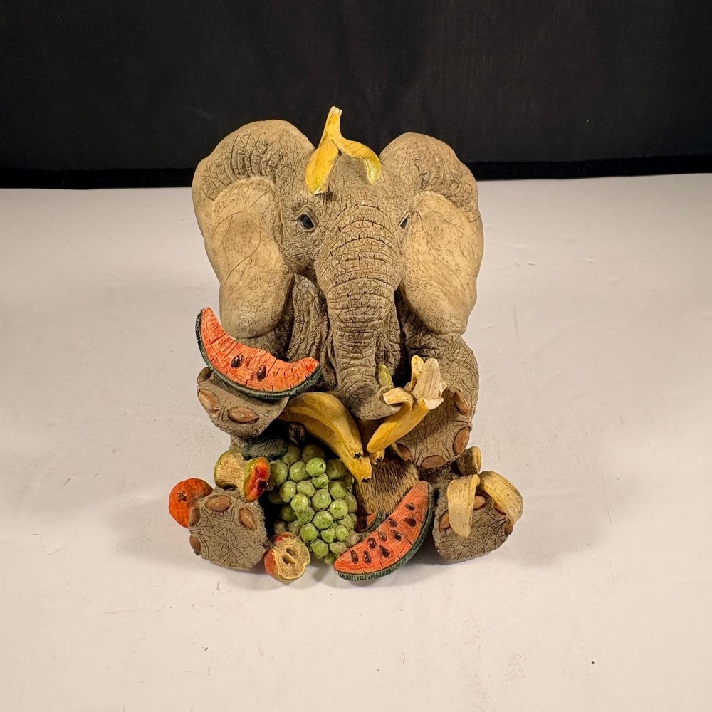 Tuskers Franklin's Fruity Feast Elephant Figurine Hand Painted Resin Statue